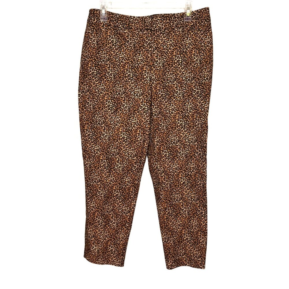 White House Black Market Slim Ankle Leopard Print Pants 8R Cotton Spandex Blend‎
